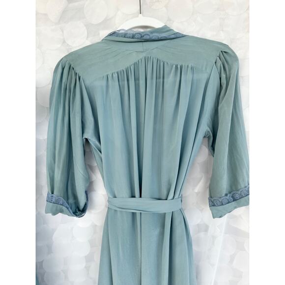 Vintage Christian DIOR 100% Silk Blue Long Gown & Robe 80's size PETITE Flowers - Picture 9 of 11